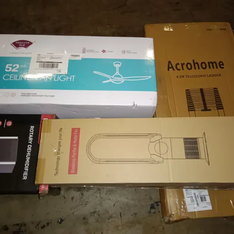 PALLET OF ASSORTED ITEMS TO INCLUDE 52" CEILING FAN LIGHT, 4.5M TELESCOPIC LADDER AND ROOM PURIFIERS 