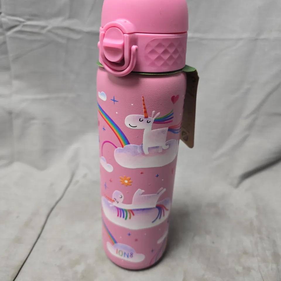 ION8 INSULATED STEEL WATER BOTTLE – PINK UNICORN & RAINBOW DESIGN, 500ML