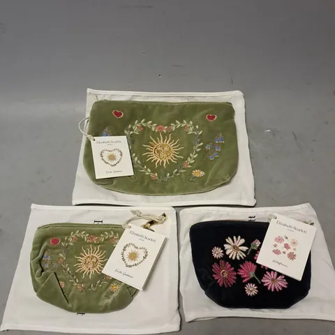 ELIZABETH SCARLETT X3 ASSORTED PRODUCTS TO INCLUDE - OLIVE VELVET MINI POUCH - OLIVE VELVET COIN PURSE - CHARCOAL VELVET COIN PURSE