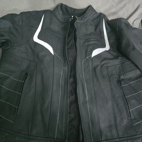 BLACK LEATHER MOTORCYCLE JACKET - XXL