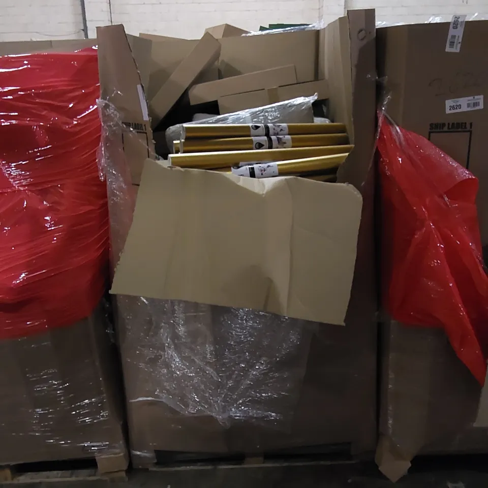 PALLET TO CONTAIN ASSORTED HOUSEHOLD ITEMS AND CONSUMER PRODUCTS. INCLUDING CLOCKS, WORLD MAP POSTERS, BATHROOM RUGS ETC