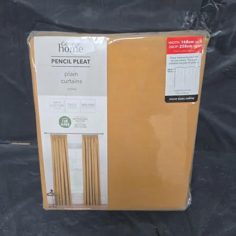 APPROXIMATELY 10 SEALED PENCIL PLEAT PLAIN CURTAINS OCHRE 