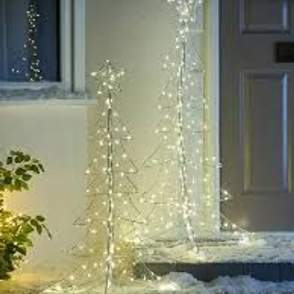 BOXED SET OF 2 METAL CHRISTMAS TREE OUTDOOR LIGHTS 