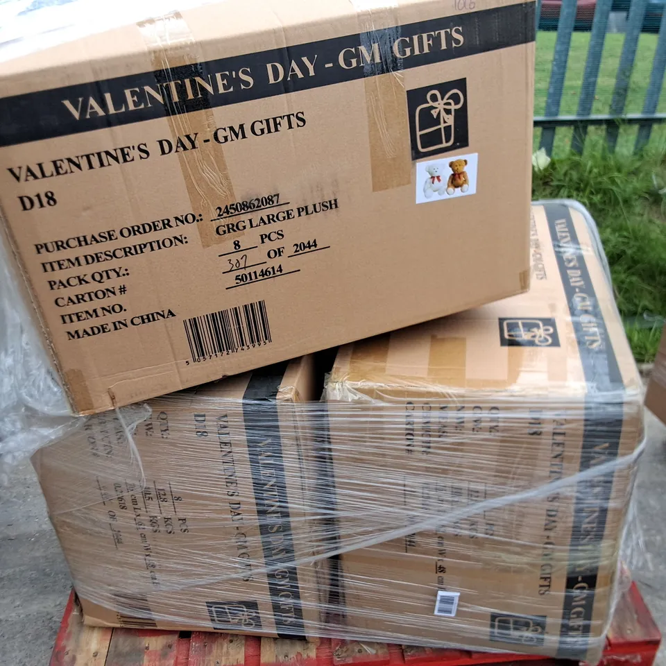 PALLET CONTAINING APPROXIMATELY 24 BRAND NEW WITH LOVE VALENTINES PLUSHY BEARS - ASSORTED COLOURS 