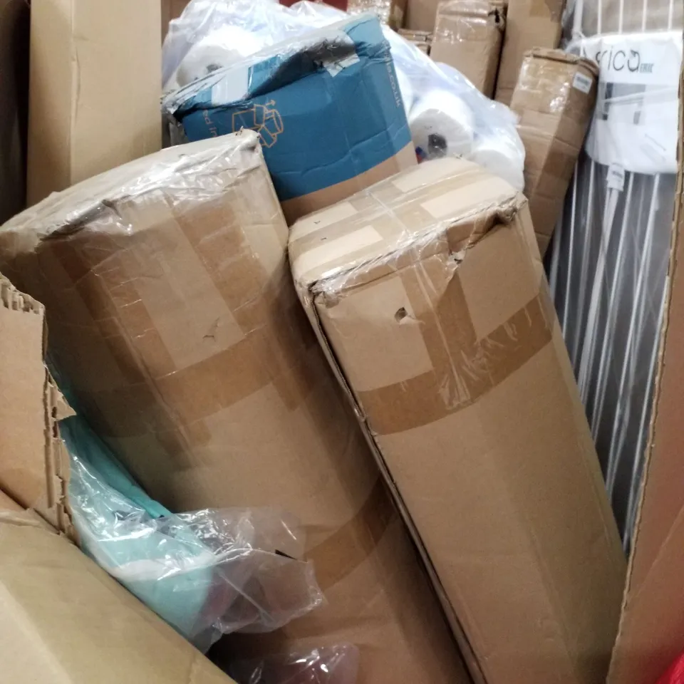 PALLET OF ASSORTED PRODUCTS INCLUDING BABY HIGH CHAIR, LAUNDRY HOIST, ELECTRIC CLEANING BRUSH, CLOTHES DRYING RACK