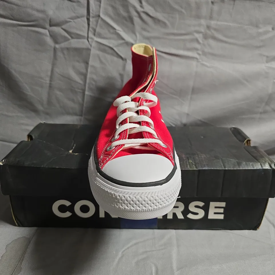 BOXED PAIR OF CONVERSE ALL STAR HI-TOP SHOES IN RED SIZE UK 9.5