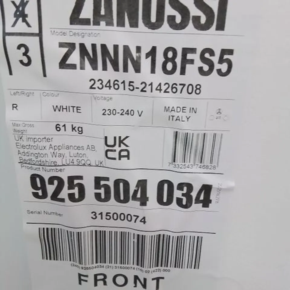 ZANUSSI INTEGRATED 50/50 FRIDGE FREEZER 240L Model ZNNN18FS5 RRP £692