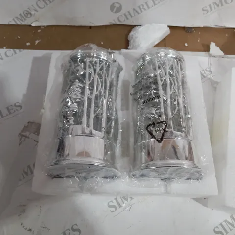 BOXED HOME REFLECTIONS SET OF PRELIT SWIRLING GLITTER SCENIC PILLARS - SILVER