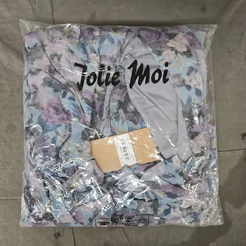 BAGGED JOLIE MOI CHIFFON LAYERED SLEEVE RUFFLE HEM MIDAXI DRESS IN BLUE FLORAL SIZE 14