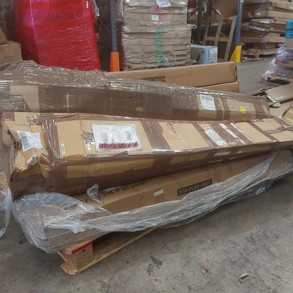 PALLET CONTAINING A LARGE QUANTITY OF ASSORTED ITEMS INCLUDING: NEO PARASOLS ECT