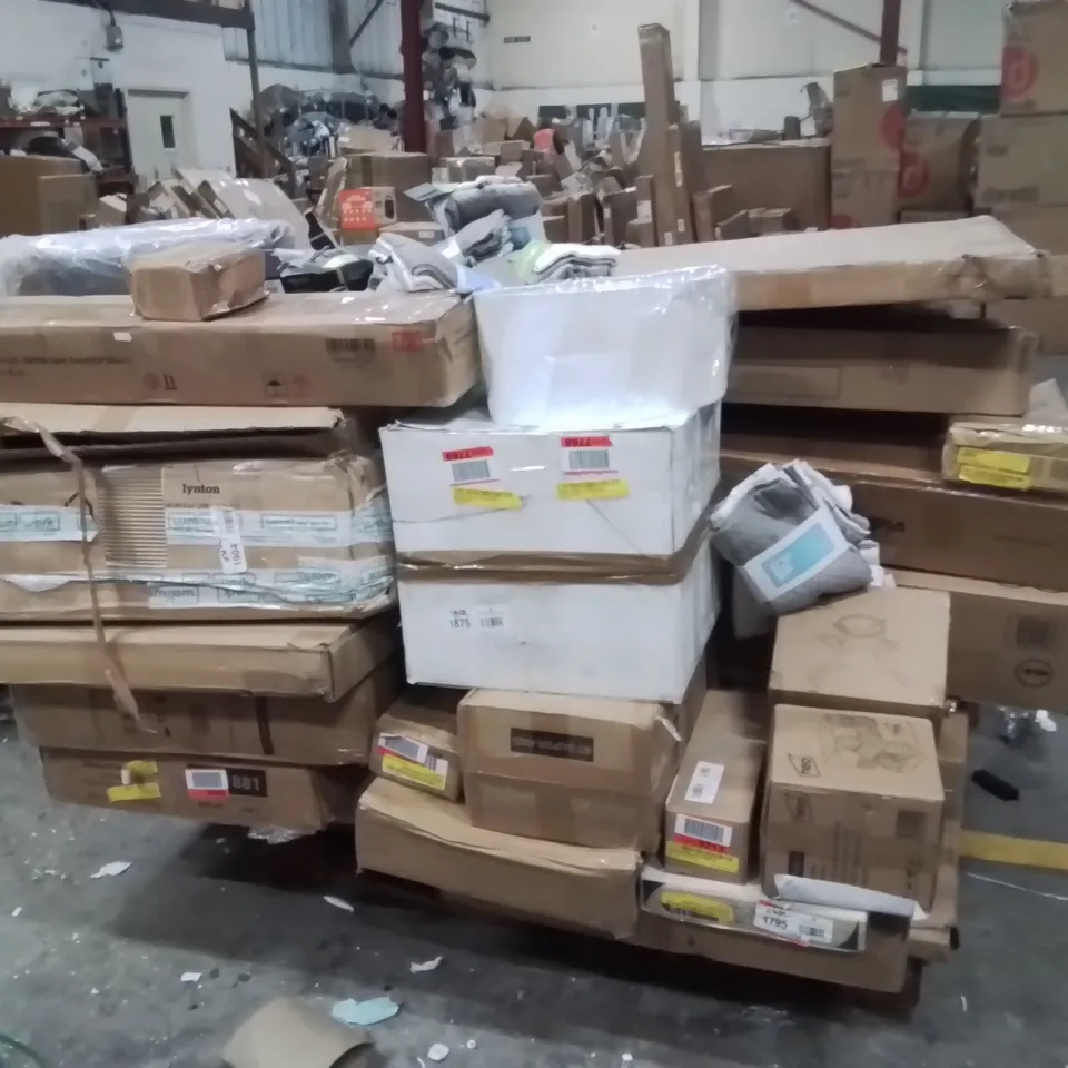 PALLET OF ASSORTED HOUSEHOLD GOODS AND PRODUCTS TO INCLUDE;HEATER,DEHUMIDIFIER,GAMING CHAIR,HEATED THROW,SUITCASE