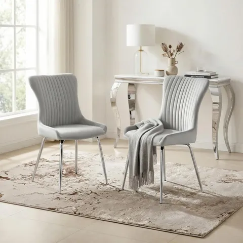 BOXED NORA VELVET DINING CHAIRS (SET OF 2) - LIGHT GREY/SILVER LEGS (1 BOX)
