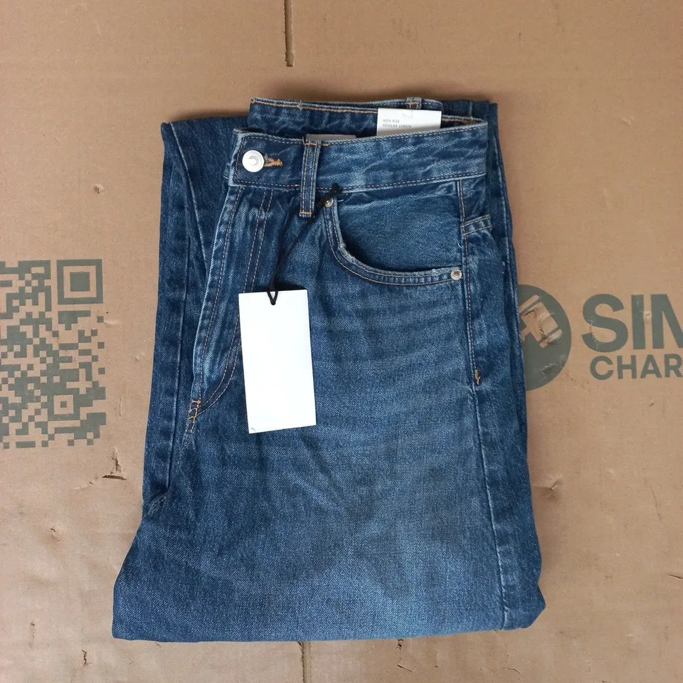ZARA HIGH RISE BARREL FIT JEANS IN BLUE SIZE UK 10