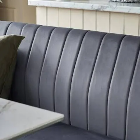 BOXED DANETTI OPHELIA 5 SEATER RIGHT HAND STAINLESS STEEL CORNER BENCH DARK GREY PLUSH VELVET