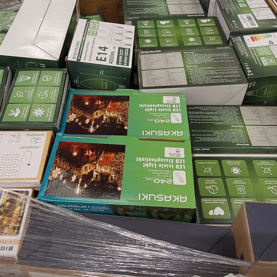 PALLET OF APPROXIMATELY 400X BOXES OF BRAND NEW ASSORTED LIGHT BULBS AND STRING LIGHTS