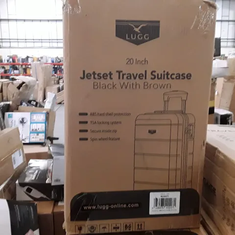 BOXED LUGG 20 INCH JET SET TRAVEL SUITCASE - BLACK WITH BROWN 