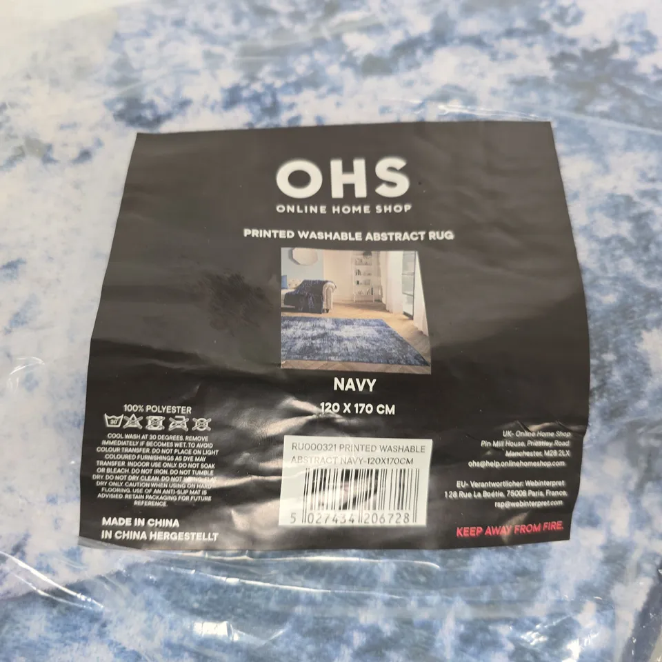 OHS ONLINE HOME SHOP NAVY PRINTED WASHABLE ABSTRACT RUG 120 X 170 CM