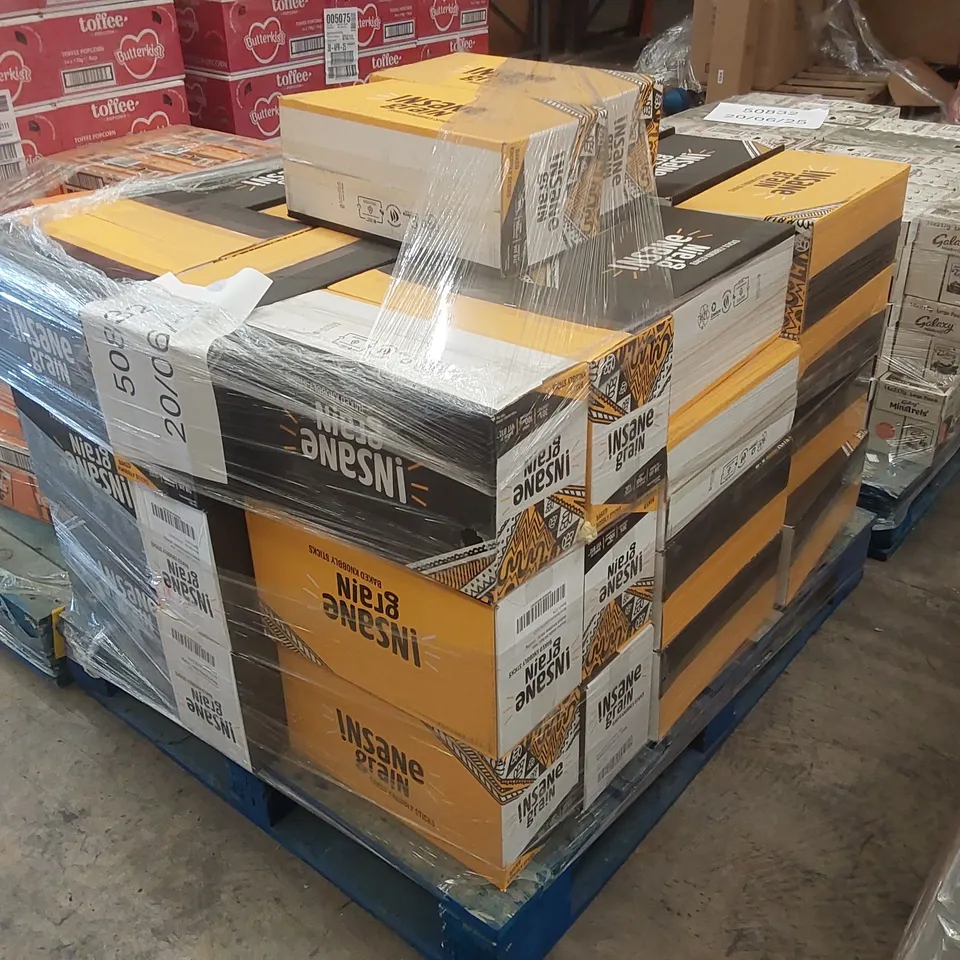 PALLET TO CONTAIN APPROX 45 BOXES OF INSANE GRAIN BAKED KNOBBLY STICKS - 10 X 80g BAGS PER BOX // BEST BEFORE: 04/04/25