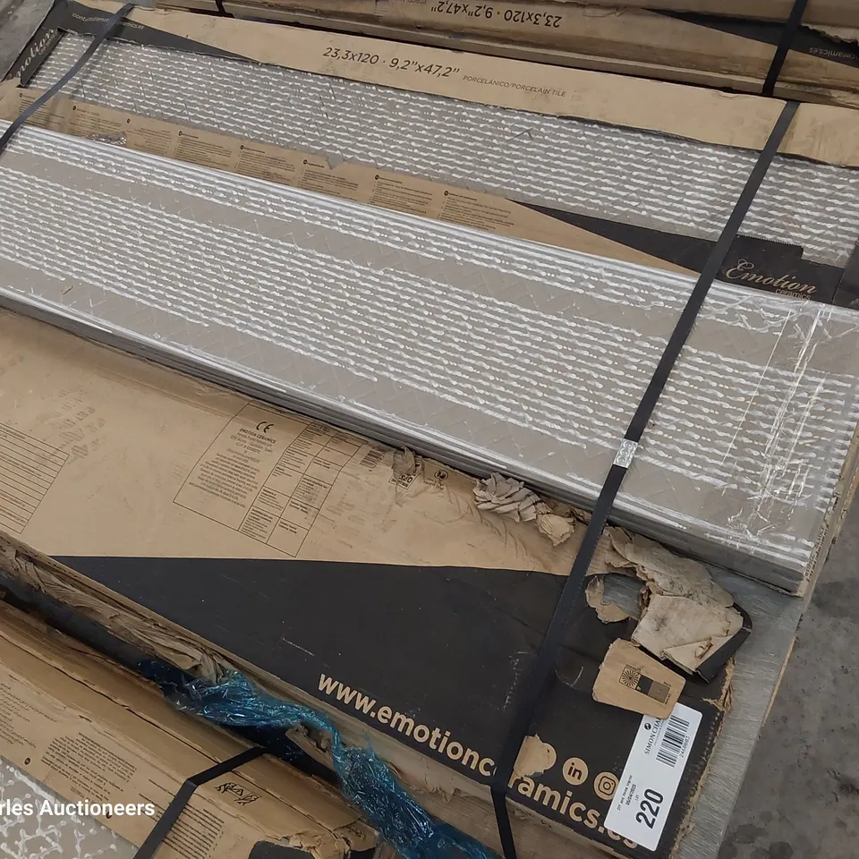 PALLET OF APPROXIMATELY 42 PEECAN GRIS TILES EACH 23.3 × 120cm TOTAL 17 sq m1