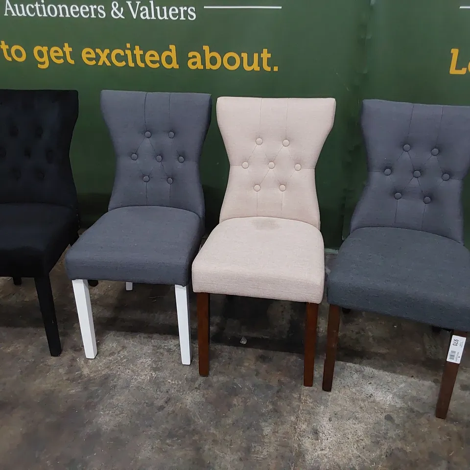FOUR ASSORTED FABRIC UPHOLSTERED DINING CHAIRS 