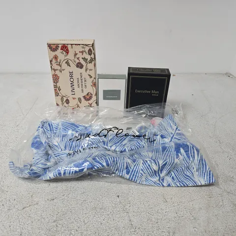 BOX OF APPROXIMATELY 20 ASSORTED ITEMS TO INCLUDE THE GRAND COLLECTION, EXECUTIVE MAN GOLD, MUDFLOWER CLOTHING, LIVMORE AROMA GIFT SET ETC