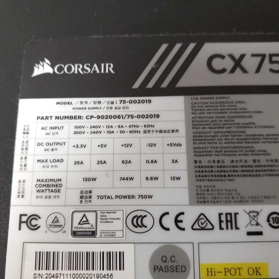 BOXED CORSAIR CXM SERIES 750 WATT CX750M MODULAR ATX POWER SUPPLY