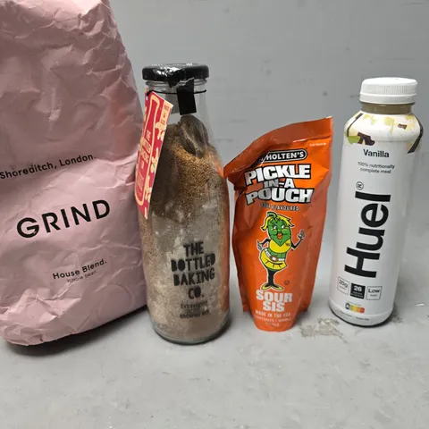 APPROXIMATELY 5 ASSORTED FOOD & DRINK ITEMS TO INCLUDE - GRIND HOUSE BLEND , THE BOTTLED BAKING CO , HUEL VANILLA ETC