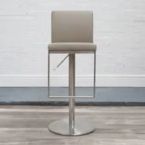 BOXED DESIGNER CADIZ BAR STOOL - STAINLESS STEEL FRAME WITH PU LEATHER TAUPE SEAT