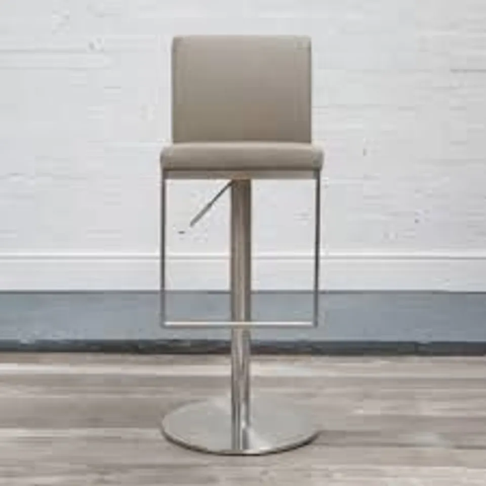 BOXED DESIGNER CADIZ BAR STOOL - STAINLESS STEEL FRAME WITH PU LEATHER TAUPE SEAT
