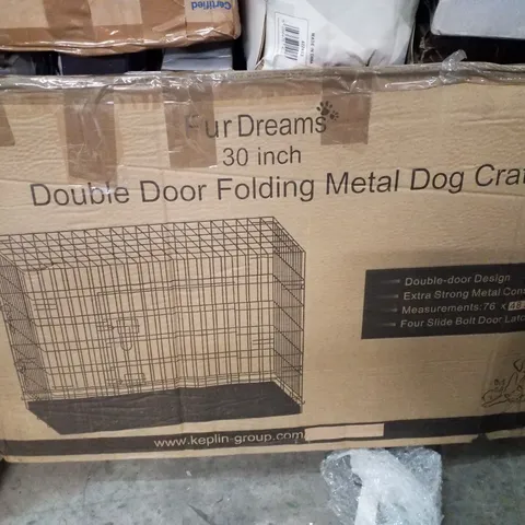 BOXED FURDREAMS 30" DOUBLE DOOR FOLDING METAL DOG CAGE