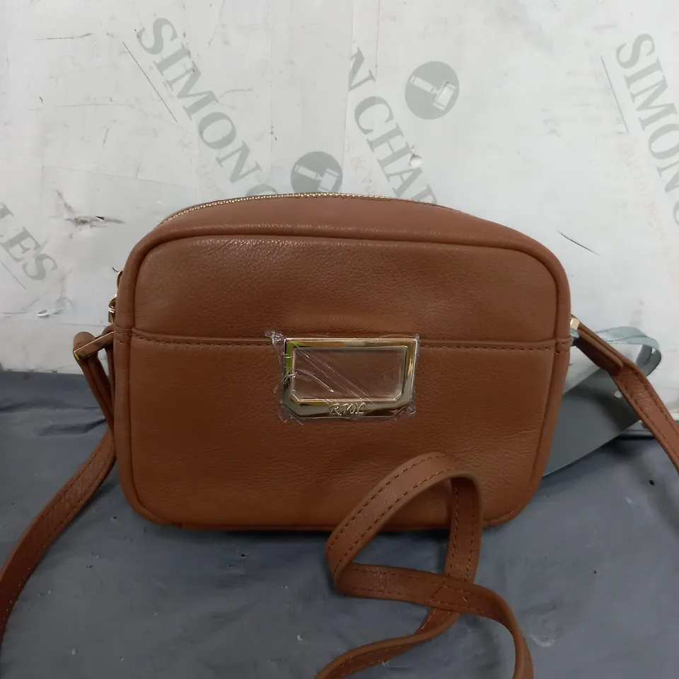 RUTH LANGSFORD BROWN FAZUX LEATHER STRAPPED BAG 