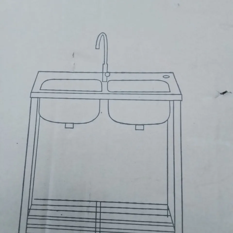 TWO COMPARTMENT STAINLESS STEEL SINK WITH SHELF