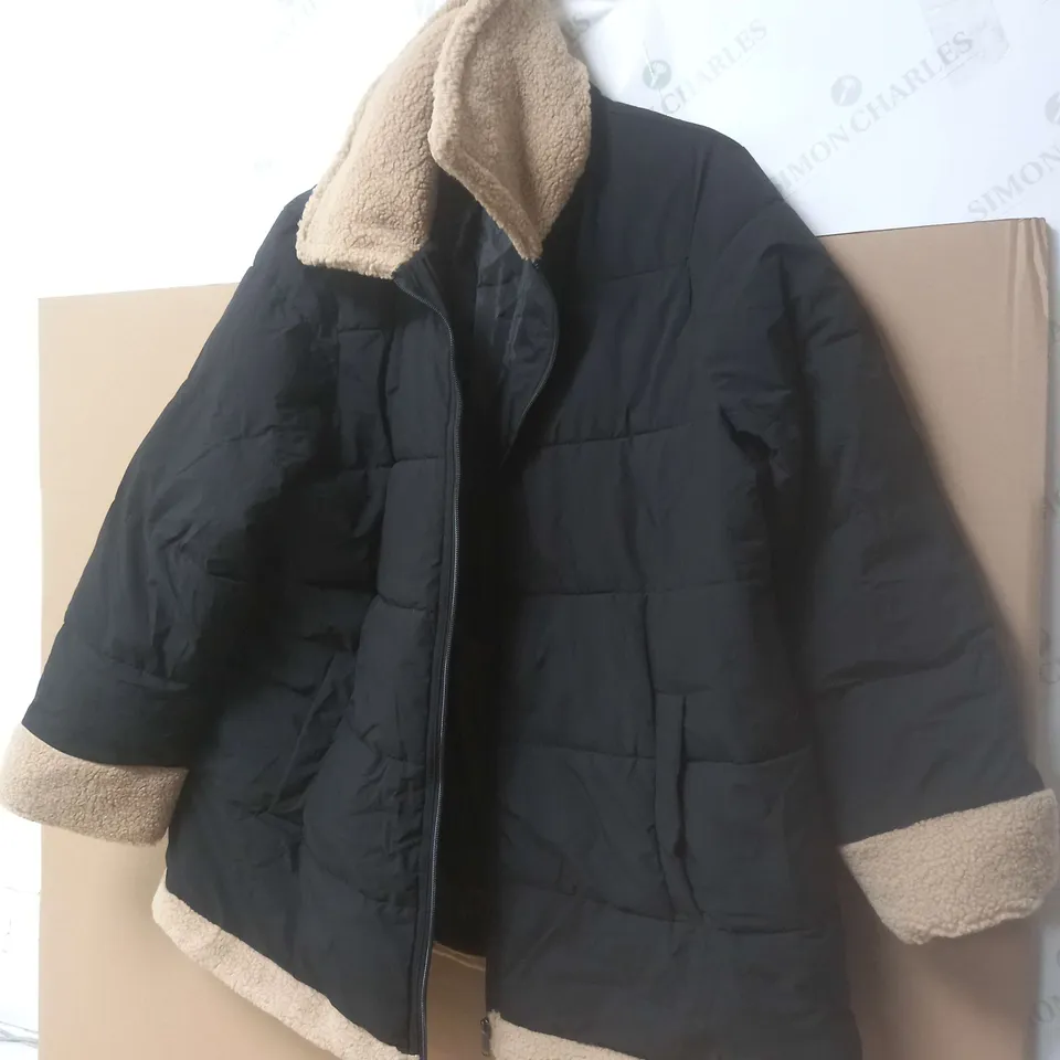 CENTIGRADE PADDED COAT WITH BORG TRIMS- BLACK 3XL