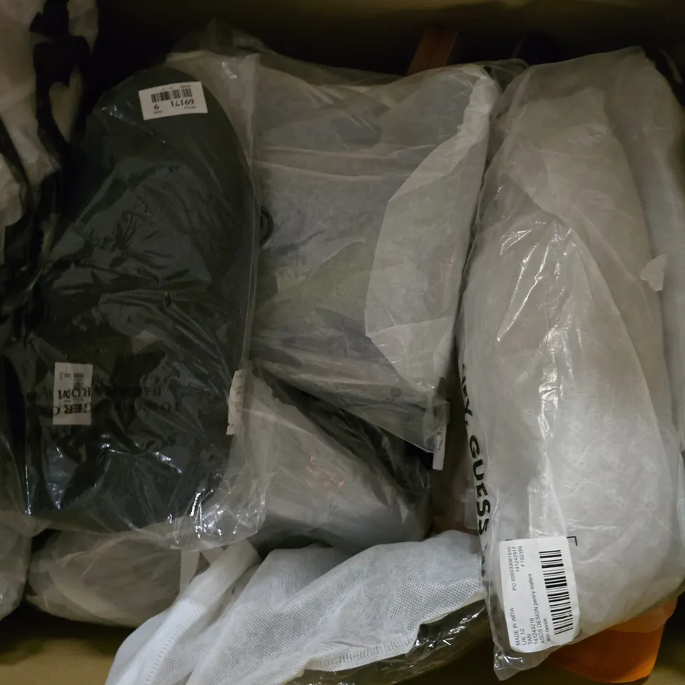 BOX OF APPROXIMATELY 20 ASSORTED PAIRS OF SHOES AND FOOTWEAR ITEMS IN VARIOUS COLOURS, STYLES, AND SIZES - COLLECTION ONLY