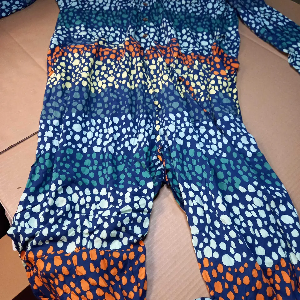 DESIGNER NAVY/COLOUR SPLASH JUMPSUIT - SIZE 20