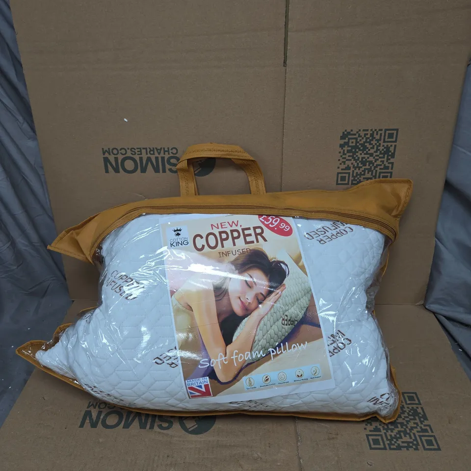 COTTON KING COPPER INFUSED SOFT FOAM PILLOW IN CARRYING BAG RRP £59.99