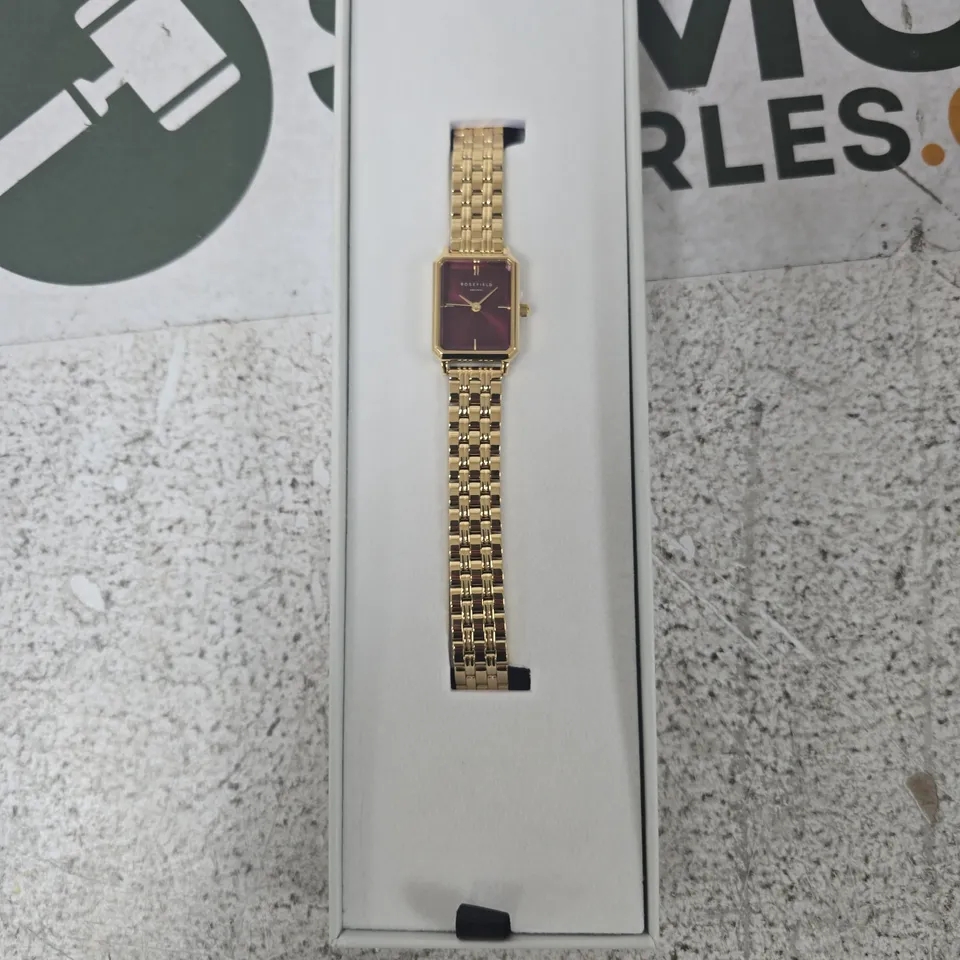 ROSEFIELD GOLD-TONE WATCH WITH BURGUNDY DIAL – BOXED