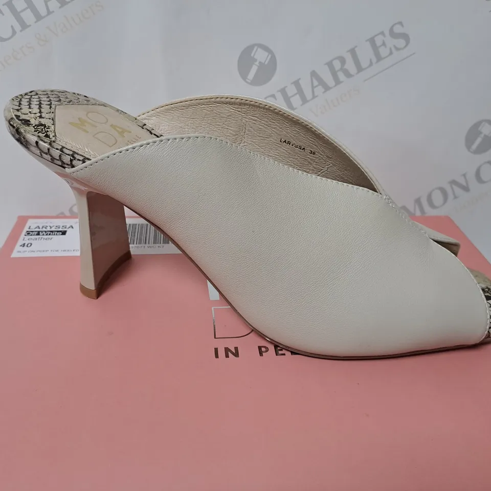 MODA IN PELLE LARYSSA SLIP ON PEEP TOE HEELED SANDAL SIZE 6 OFF WHITE 
