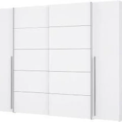 BOXED FORTE NARAGO WARDROBE 270, 4-DOOR HINGED/SLIDING DOOR WARDROBE WITH MIRROR - WHITE (5 BOXES)