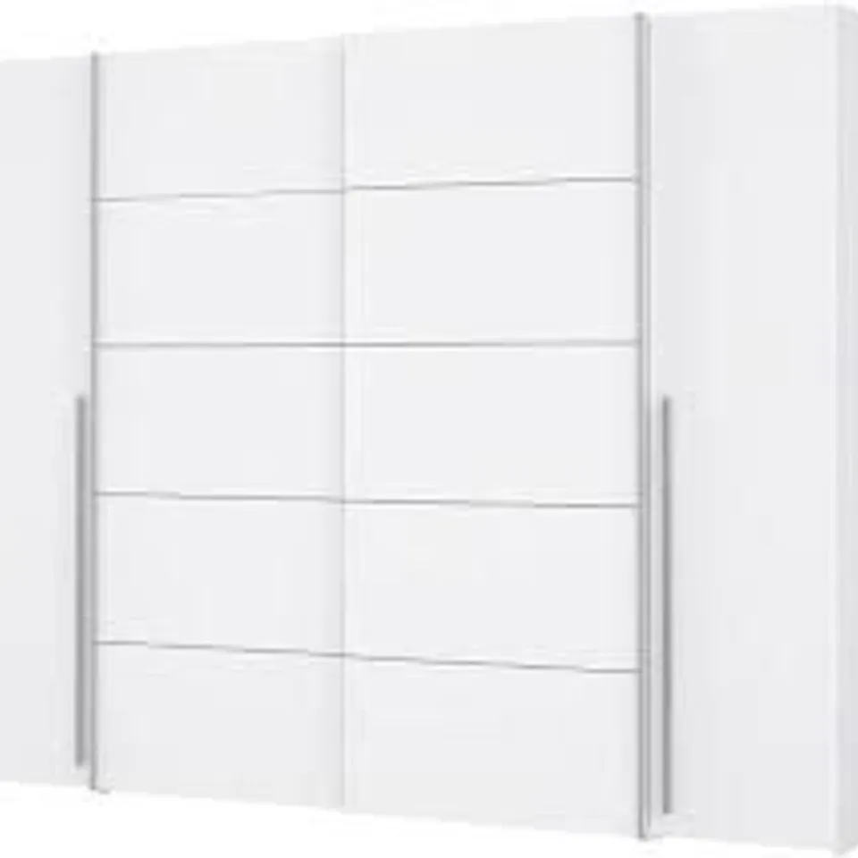 BOXED FORTE NARAGO WARDROBE 270, 4-DOOR HINGED/SLIDING DOOR WARDROBE WITH MIRROR - WHITE (5 BOXES)