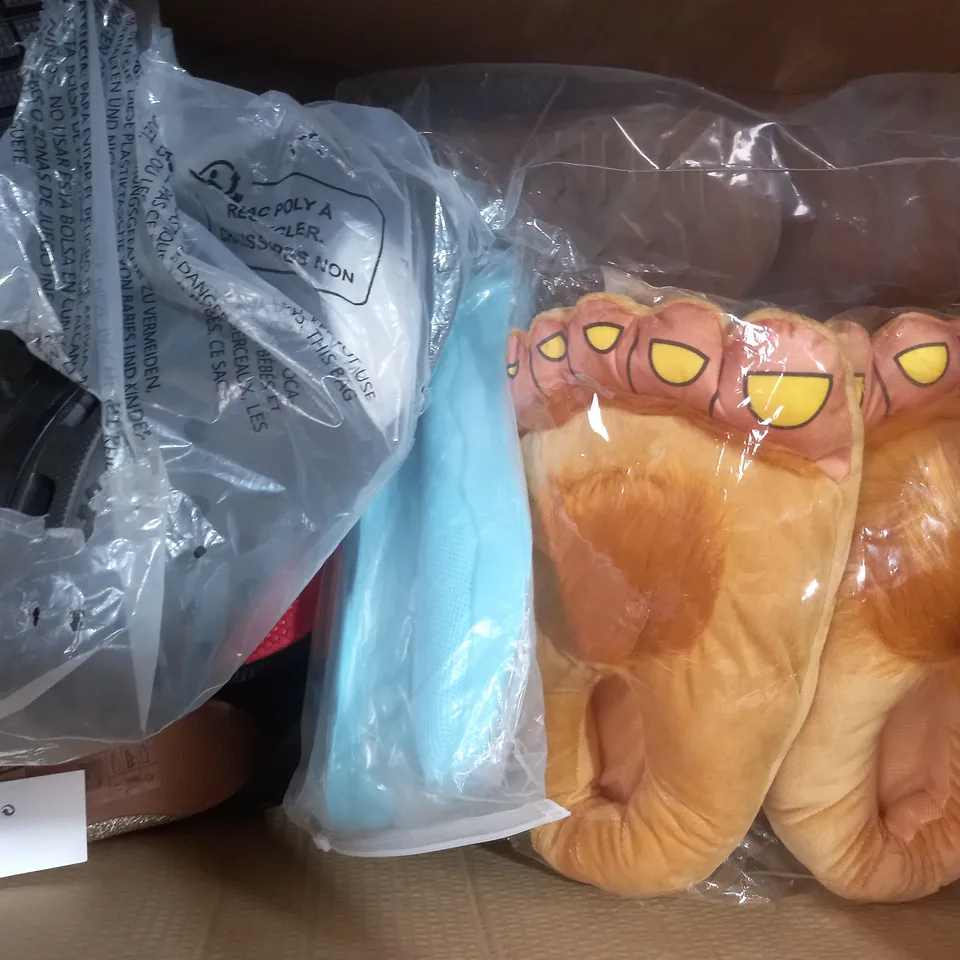 BOX OF APPROXIMATELY 15 ASSORTED PAIRS OF SHOES AND FOOTWEAR ITEMS IN VARIOUS STYLES AND SIZES TO INCLUDE GEORGE, SKECHERS, ETC