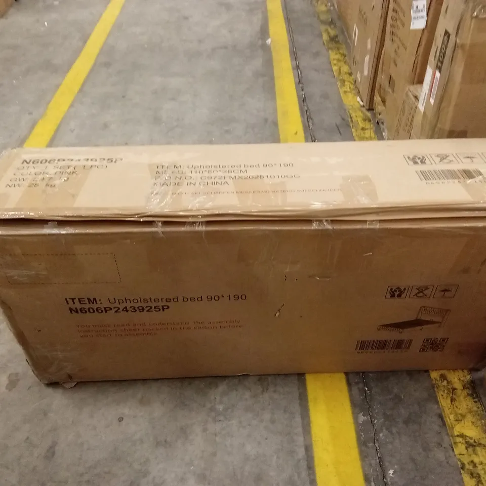 BOXED SINGLE UPHOLSTERED BED FRAME - PINK (1 BOX)
