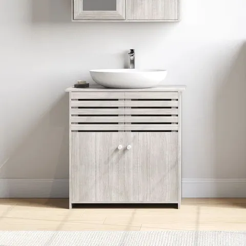 BOXED KIRSEY 62CM SINGLE BATHROOM VANITY CABINET IN GREY OAK (1 BOX)