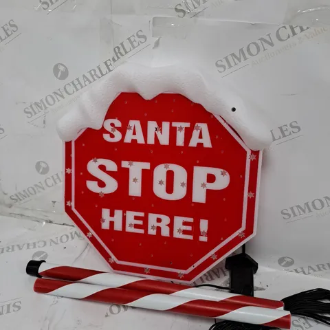 110 CM SANTA STOP SIGN WITH MULTI COLOURED LIGHTS OUTDOOR CHRISTMAS DECORATION