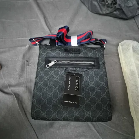 GUCCI GG MONOGRAM CANVAS CROSSBODY BAG WITH NAVY/RED WEB STRAP