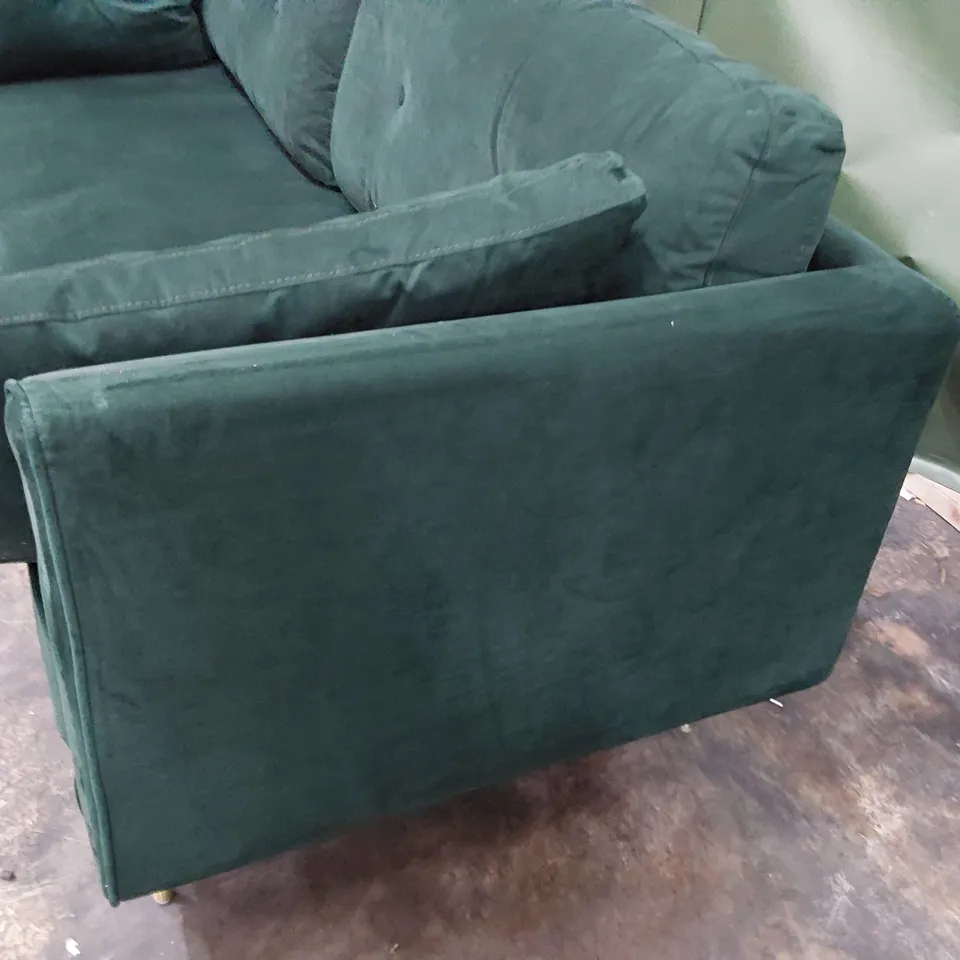 DESIGNER THREE SEATER SOFA GREEN PLUSH FABRIC 