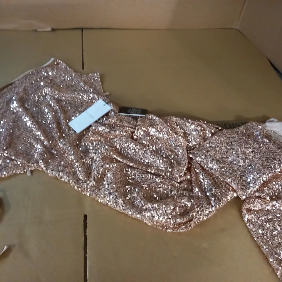 CLUB OF LONDON CHAMPAGNE SEQUIN CAMI COWL NECK DRESS - UK 10