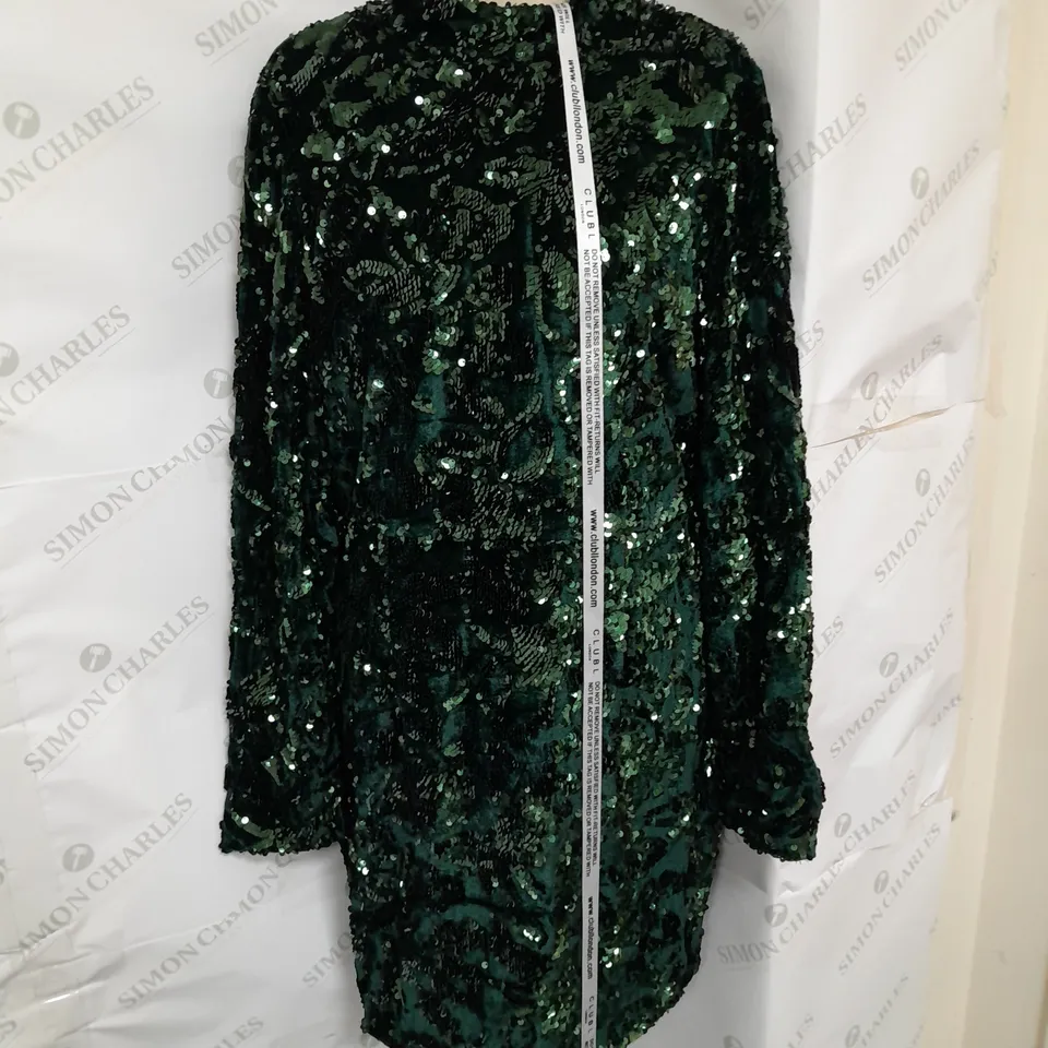 CLUB LONDON SEQUINED MINI DRESS IN EMERALD GREEN SIZE 14