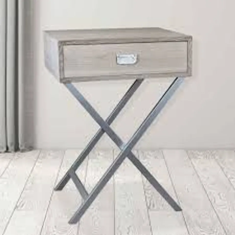 BRAND NEW HOMESDIRECT365 NATURAL WOOD TOP AND SILVER METAL LEGS SIDE TABLE