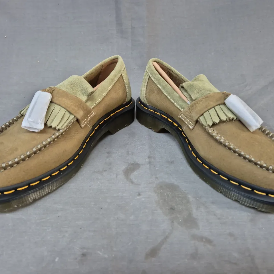 BOXED PAIR OF DR MARTENS ADRIAN LOAFERS IN MUTED OLIVE UK SIZE 6.5